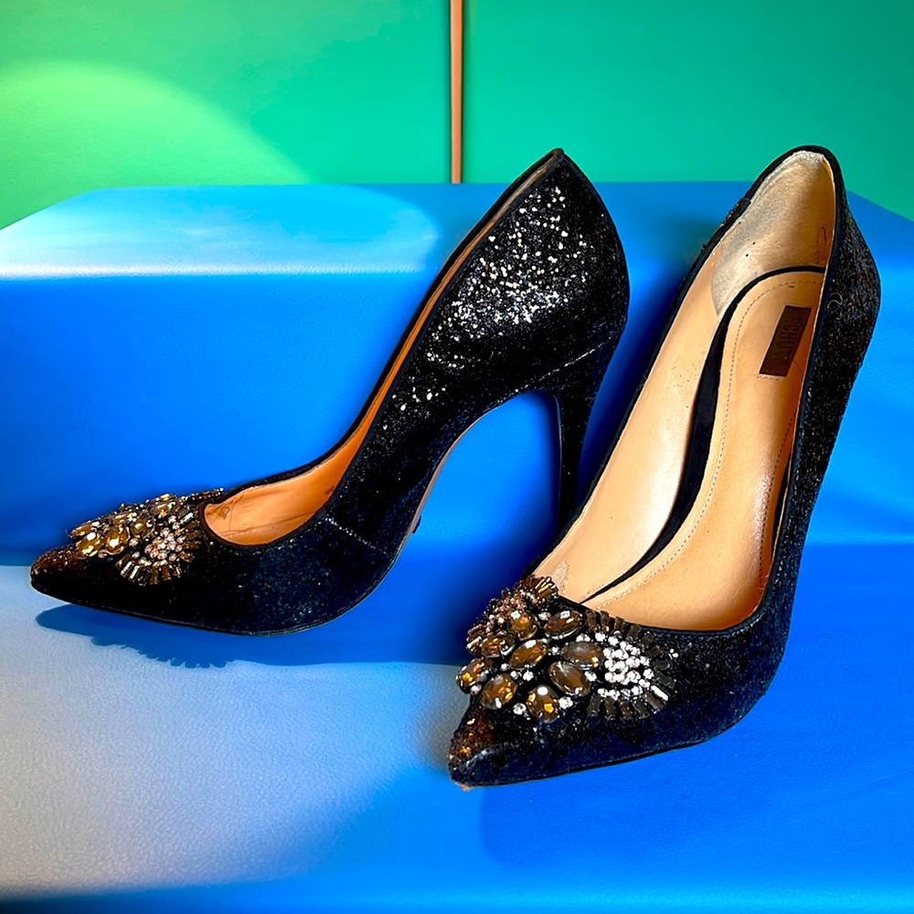 Schutz black glitter heel